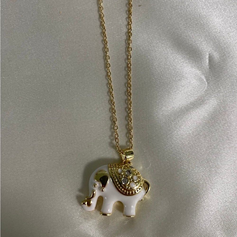 Charming Gold and White Elephant Necklace
